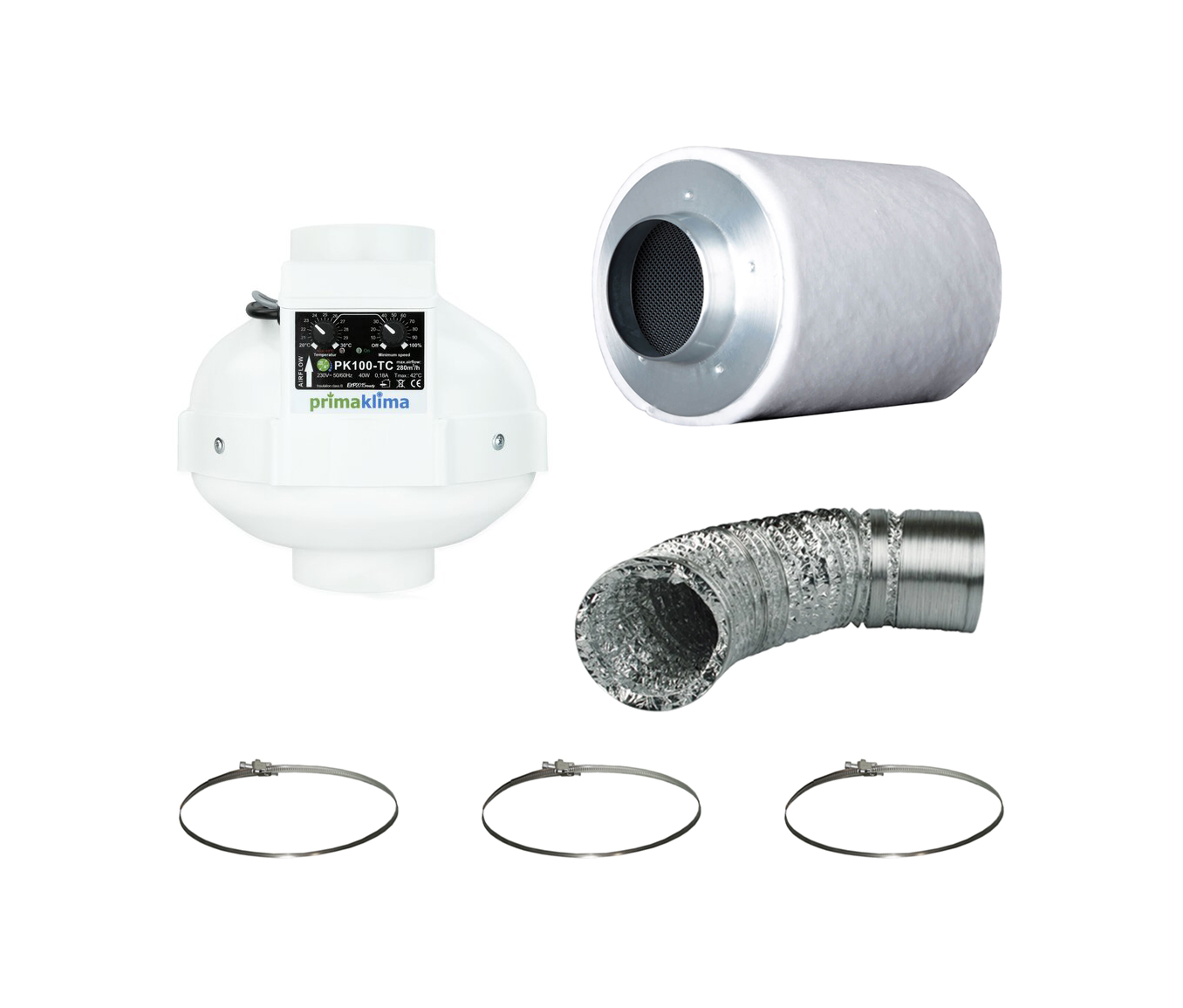 Abluft Komplett Set Eco Prima Klima Temperaturgesteuert 280mh 100mm